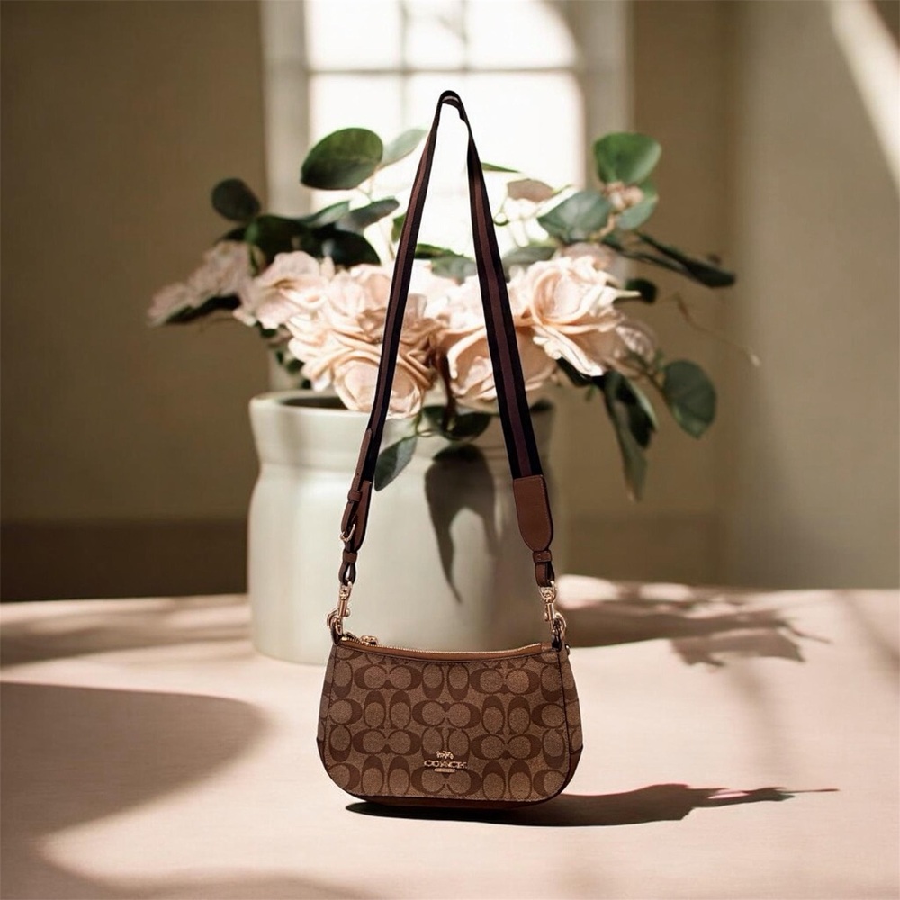 Coach Tan/Brown Signature Crescent Shoulder Bag